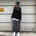 Mock Two-piece Pullover / Checked Cropped Harem Pants