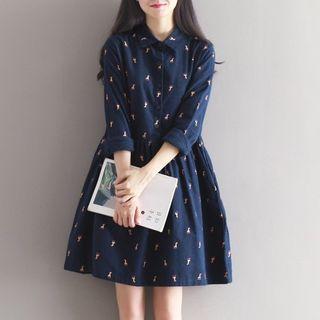 Giraffe Print A-line Shirtdress