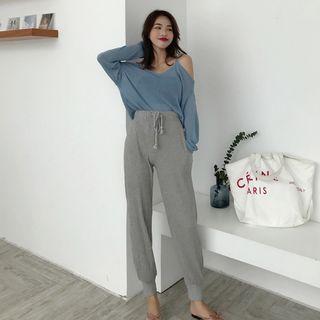 Cold Shoulder Knit Pullover / Knit Harem Pants