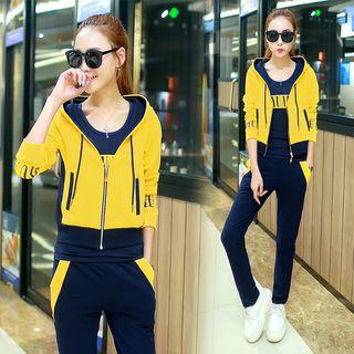 Set: Lettering Sports Jacket + Tank Top + Jogger Pants