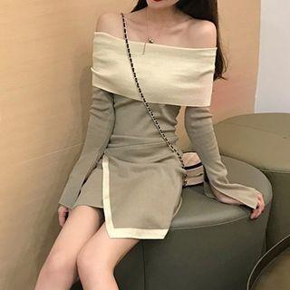 Off-shoulder Asymmetrical Knit Dress Camel - One Size