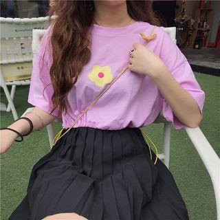 Short-sleeve Flower Print Crop T-shirt