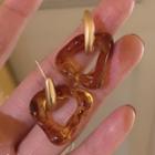 Irregular Acrylic Dangle Earring 1 Pair - Gold & Brown - One Size