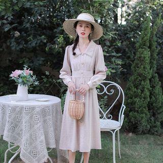 Long-sleeve Beaded Trim Midi A-line Dress