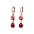 Fashion Simple Plated Rose Gold Geometric Round Red Cubic Zircon Earrings Rose Gold - One Size