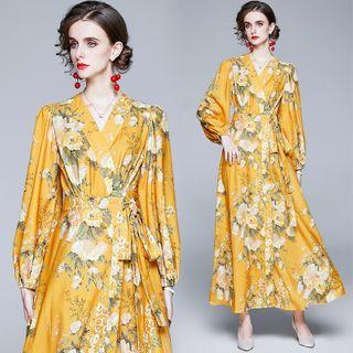 Floral Tie-waist Maxi A-line Dress