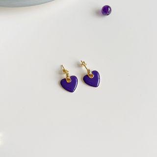 Heart Glaze Sterling Silver Dangle Earring E411 - Gold - One Size