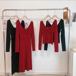Long-sleeve Knit Top / Midi Dress
