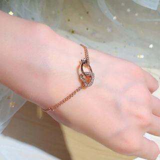 Rhinestone Heart Bracelet Gold - One Size