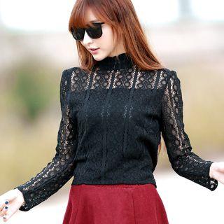 Mock Neck Lace Long Sleeve Top