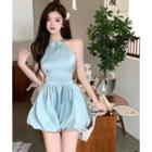 Ribbon-back Halter-neck Bubble Playsuit