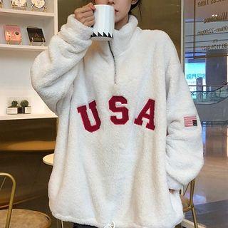 Lettering Fleece Loose-fit Pullover