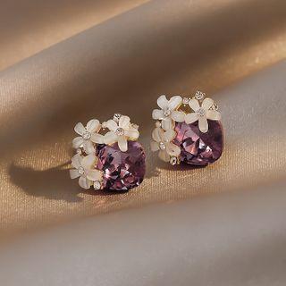 Sterling Silver Rhinestone Flower Stud Earring