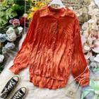 Crinkled Long-sleeve Plain Shirt