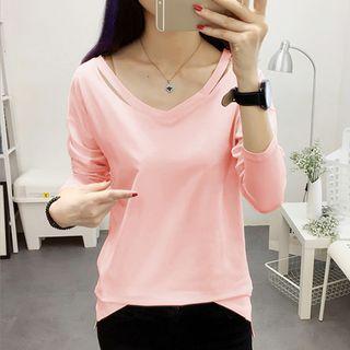 V-neck Cutout Long-sleeve T-shirt