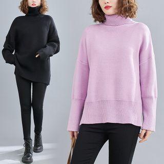 High-neck Split Knit Top