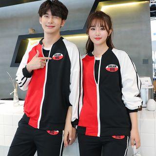 Couple Matching Set: Two-tone Zip-up Jacket + Sweatpants