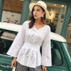 V-neck Ruffle Hem Blouse
