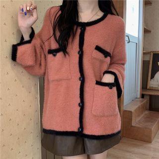 Contrast Trim Fluffy Cardigan