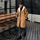 Shawl-collar Fleece-lined Coat Beige - One Size
