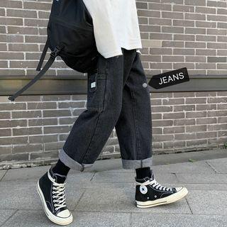 Washed Straight-cut Crop Jeans