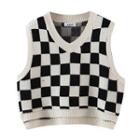 Checkered Sweater Vest 6991 - Black & White - One Size