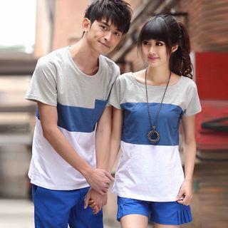 Couple Matching Short-sleeve Color Panel T-shirt