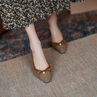 Flared Heel Faux Pearl Pumps