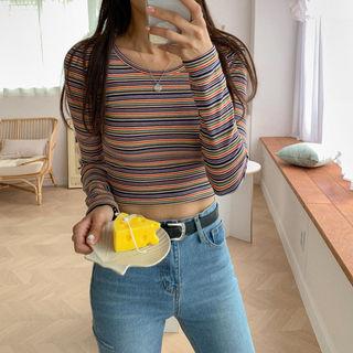 Round-neck Striped Cropped Top