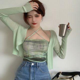 Tie-dyed Camisole / Plain Cropped Cardigan