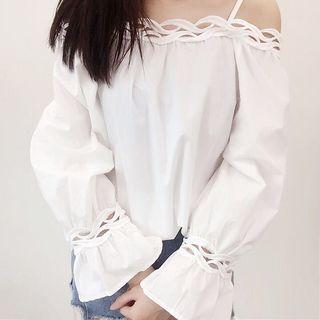 Off-shoulder Strap Long-sleeve Top