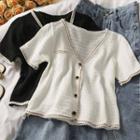 Contrasted Button-up Crop Top