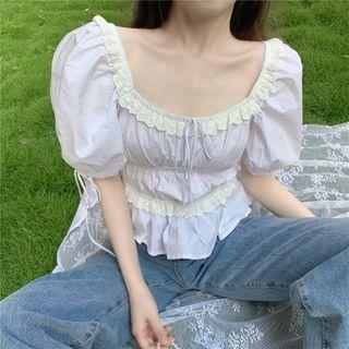Puff-sleeve Lace Trim Tiered Top