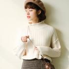 Stand Collar Rib-knit Sweater