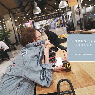 Lettering Button-down Denim Jacket