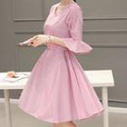 Elbow-sleeve Tie Waist A-line Dress