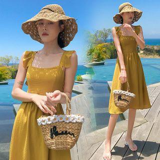 Ruffled Strap Cross Back A-line Dress