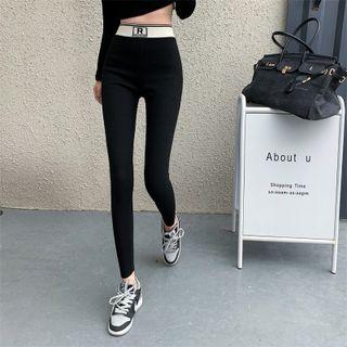 High-waist Printed Letter Skinny Pants Black - One Size