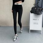 High-waist Printed Letter Skinny Pants Black - One Size