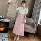 Lace Trim Short-sleeve Top / Floral Midi A-line Skirt