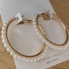 Faux Pearl Hoop Earring 1 Pair - E25a - Earring - White & Gold - One Size
