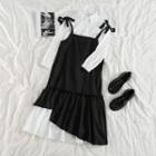 Plain Long-sleeve Shirt / Color-block Sleeveless Dress