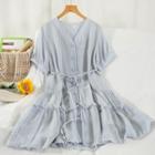 Short-sleeve Chiffon Button-up Midi Dress