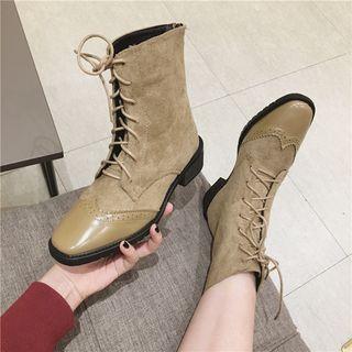 Square-toe Zip Lace-up Boots