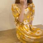 Short-sleeve Tie Waist Floral Dress Yellow - One Size