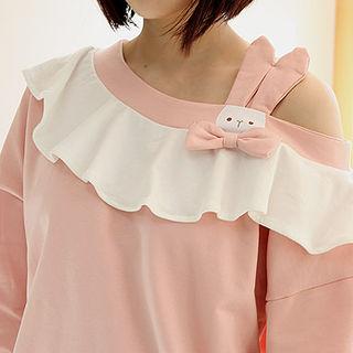 Bunny-accent Ruffled Cold-shoulder Sweatshirt