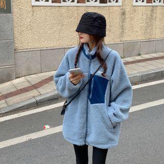 Mock-neck Color Block Lambswool Jacket