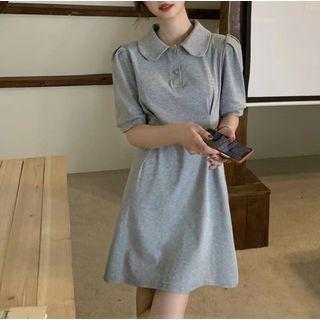 Elbow Sleeve Plain Polo Dress