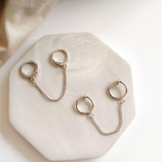 Chain Double-piercing Drop Earring / Ear Clip