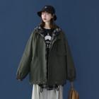 Long-sleeve Plain Plaid Panel Cargo Jacket